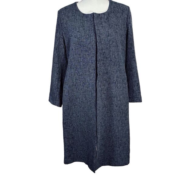 Eileen Fisher Long Cardigan Womens Medium Black White Crosshatch Jacket READ - Picture 1 of 11